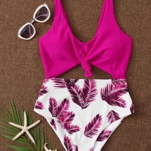 Tropical Knot Front One Piece Swimsuit